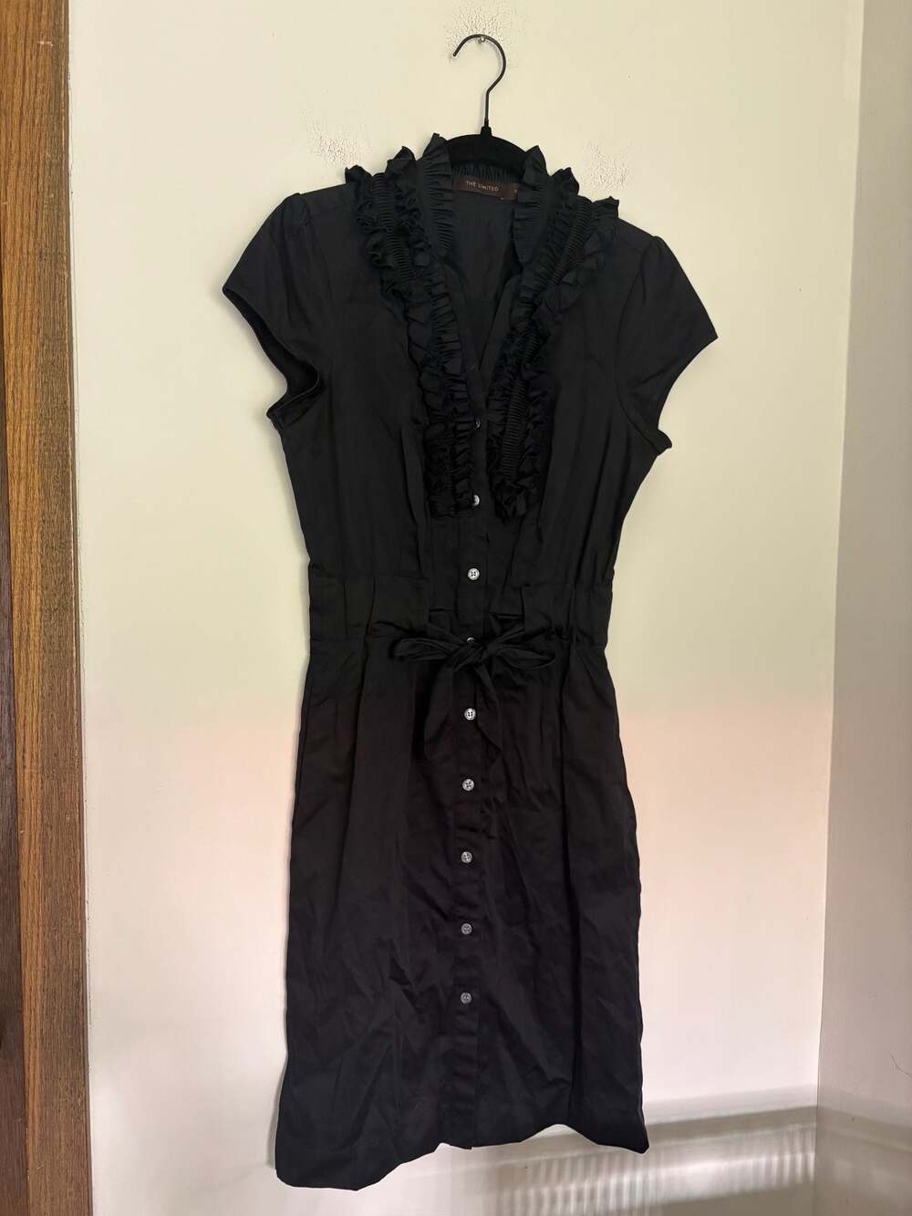 The Limited Women's Black Goth Grunge Ruffled Button-Down Dress with Belt Sz S
